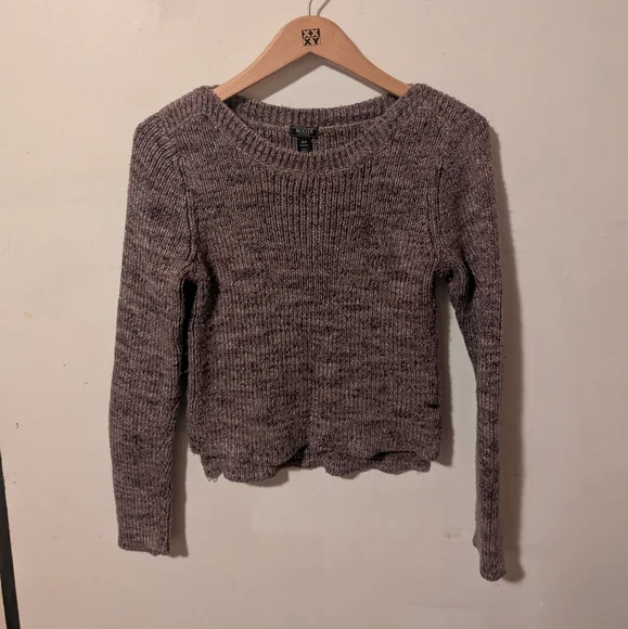 Roots Heathered Brown Cropped Boatneck Knit Cotton Sweater Size Small - Picture 1 of 11